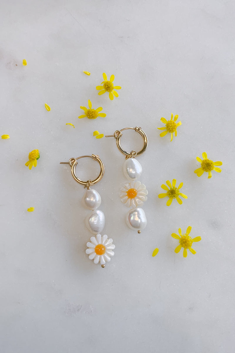 Daisy and Pearl Hoop Gold Fill