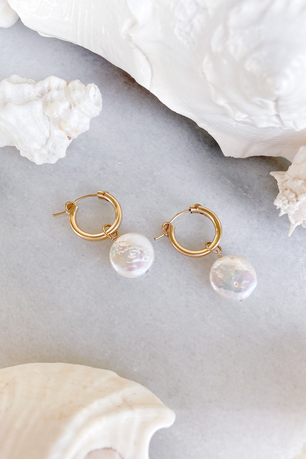 round pearl clicks hoops gold fill