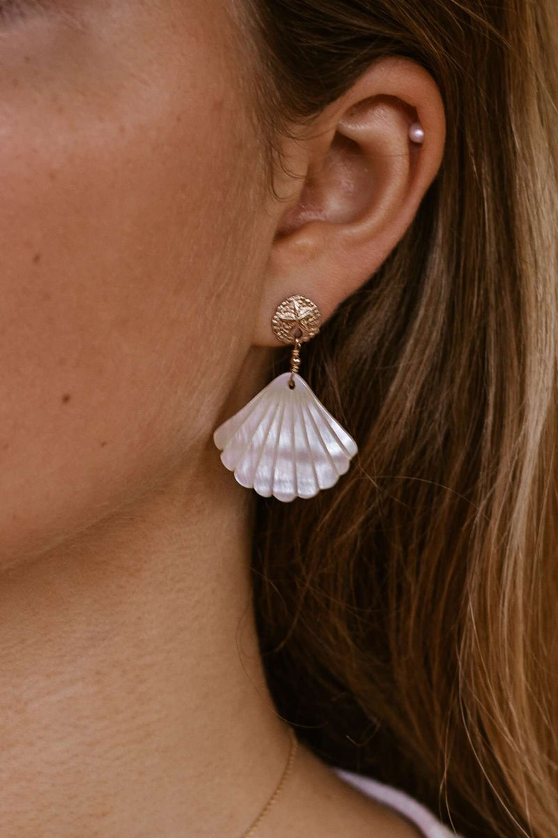 Sand Dollar &amp; Pearl Shell Studs - Gold Fill, Earrings with  by Lunarsea Designs