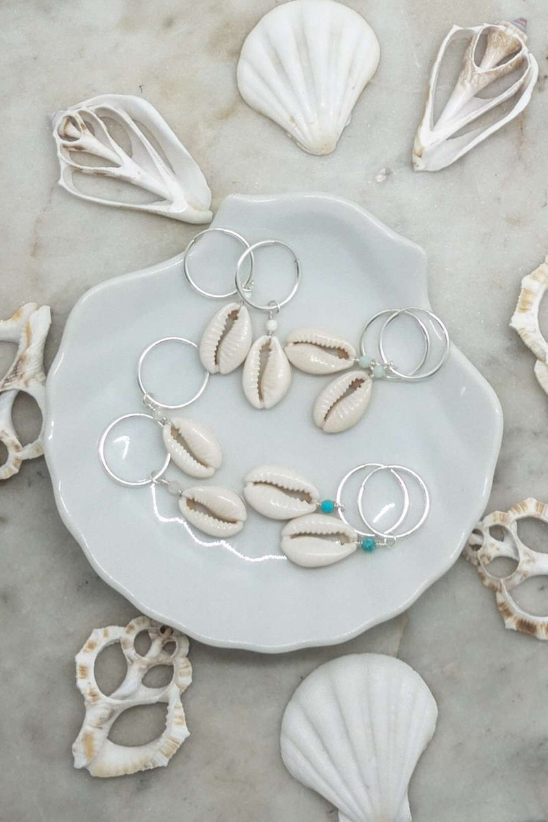 Sterling Silver Cowrie Shell Hoops, Earrings with  by Lunarsea Designs