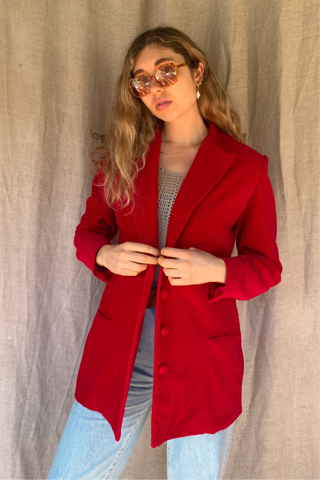 Cherry Red Velvet Jacket