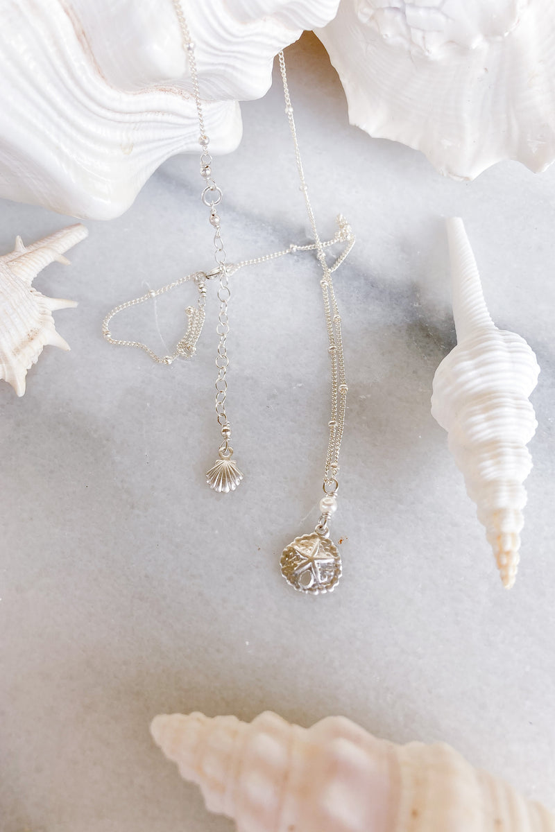 Sand Dollar Pearl Satellite Necklace  - Sterling Silver