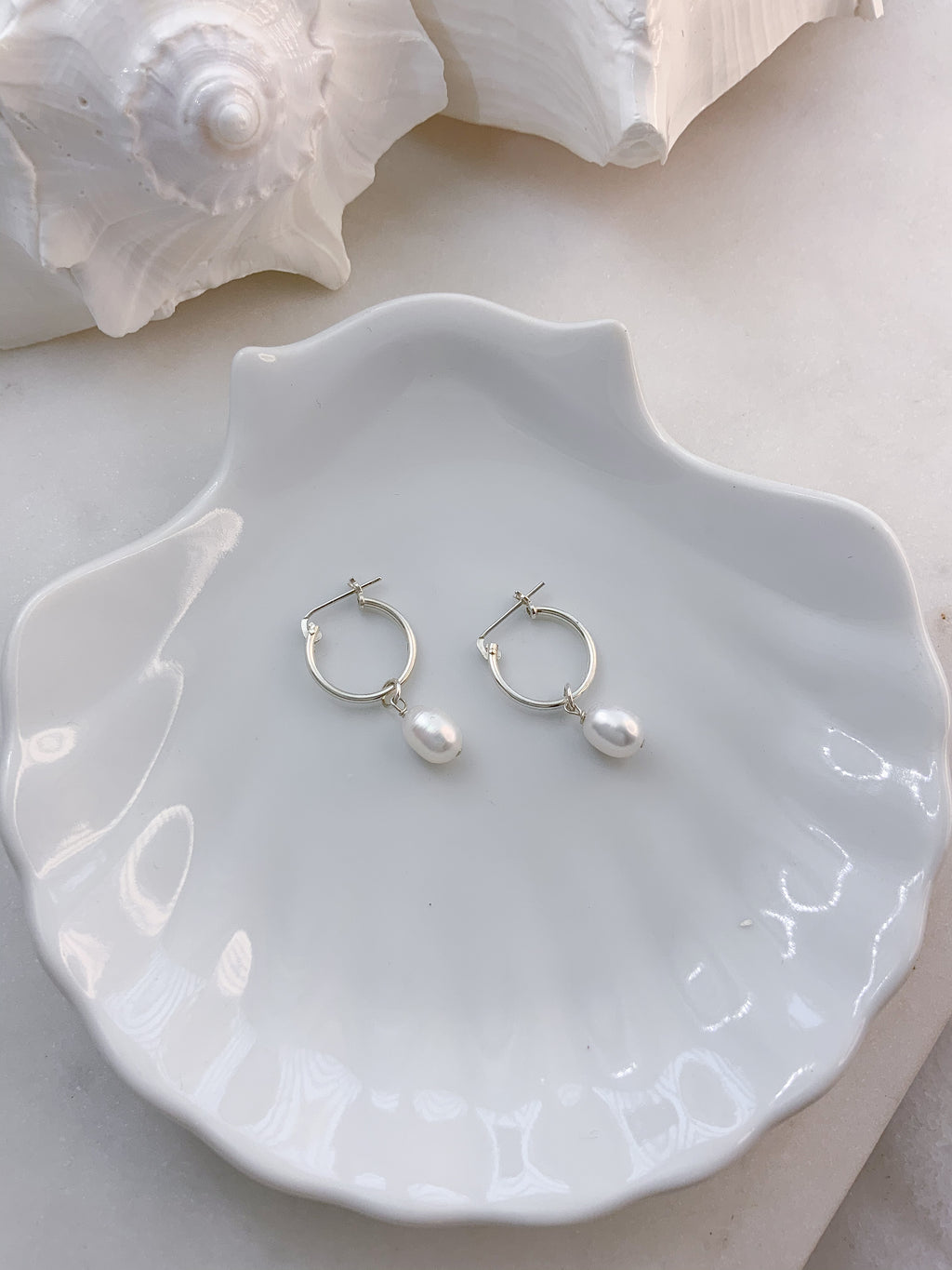 Pearl Hoops - Sterling Silver