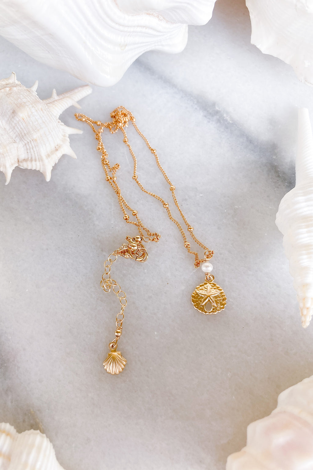 Sand Dollar Pearl Satellite Necklace  - Gold Fill