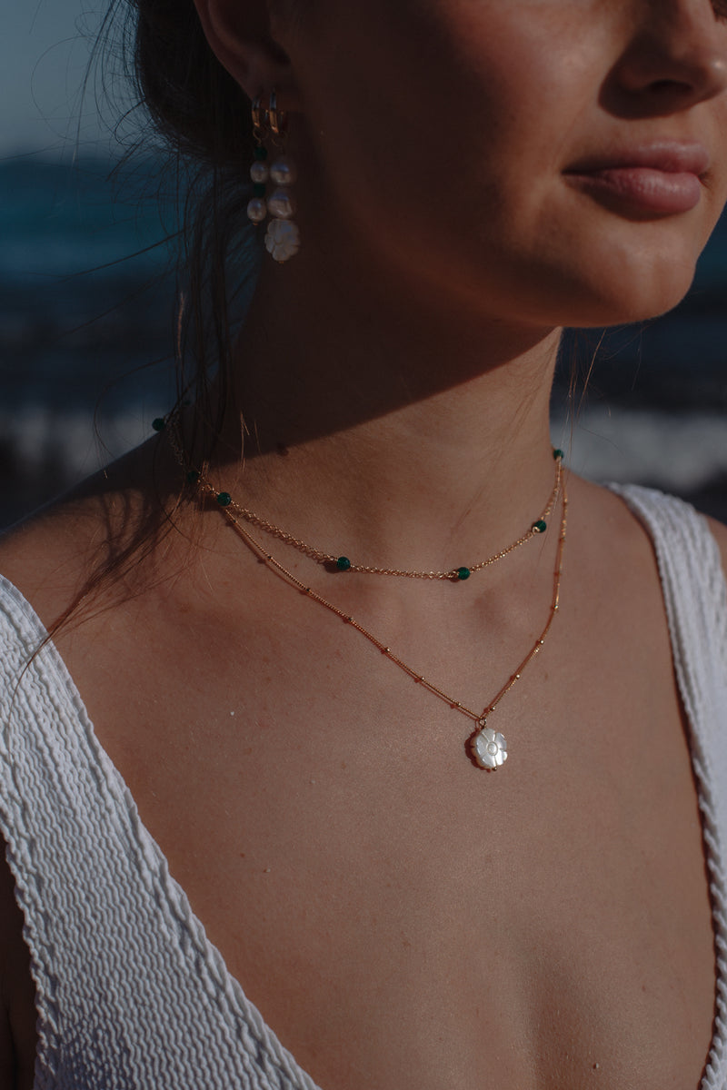 Green Agate Chain Choker Gold Fill