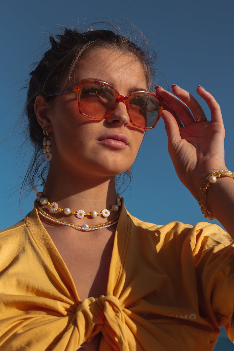 Daisy and Pearl Bead Bracelet - Gold Fill