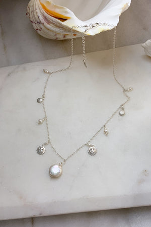 Round Pearl Sun Necklace - Sterling Silver