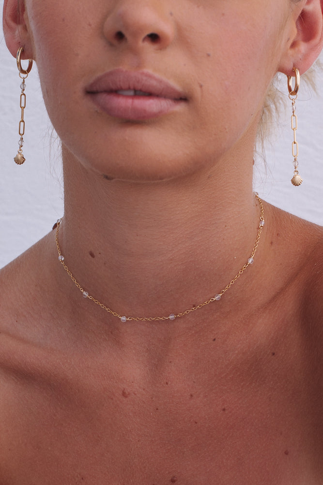 Chain Choker Clear Quartz Necklace - Gold Fill