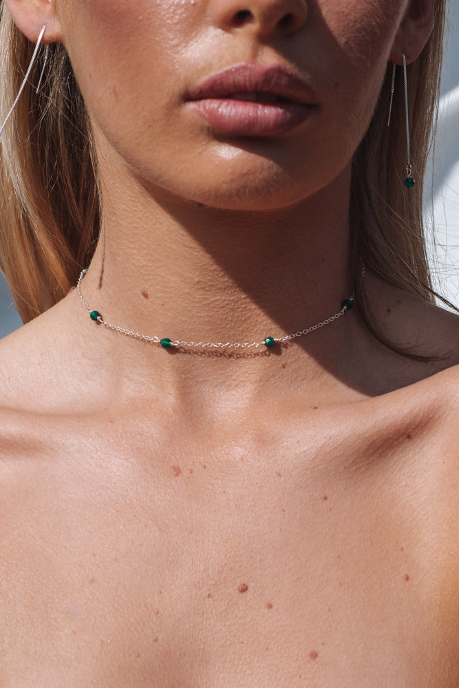 Green Agate Chain Choker Sterling Silver