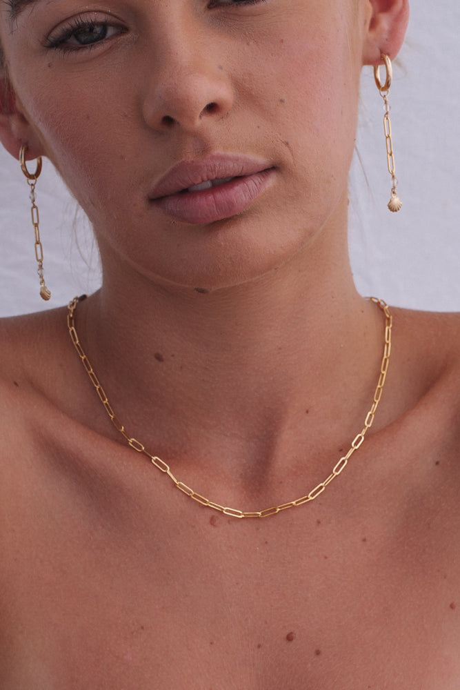 Paper Clip Chain Clear Quartz Necklace - Gold Fill