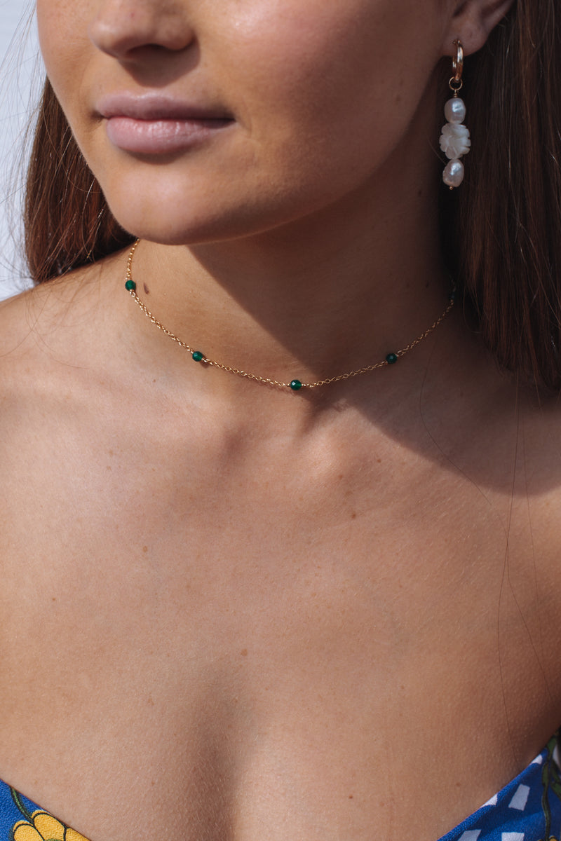 Green Agate Chain Choker Gold Fill