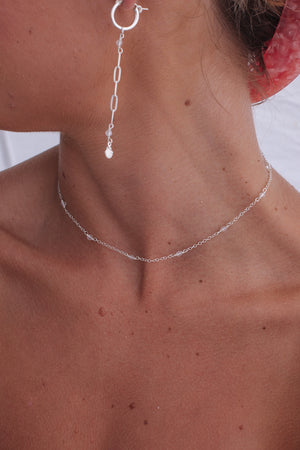 Chain Choker Clear Quartz Necklace - Sterling Silver
