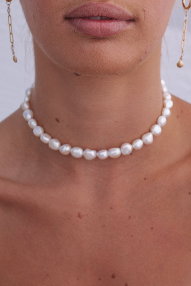 Chunky Pearl Bead Necklace - Gold Fill