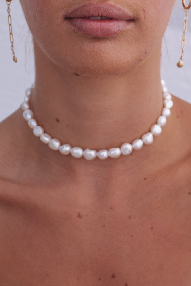 Chunky Pearl Bead Necklace - Gold Fill