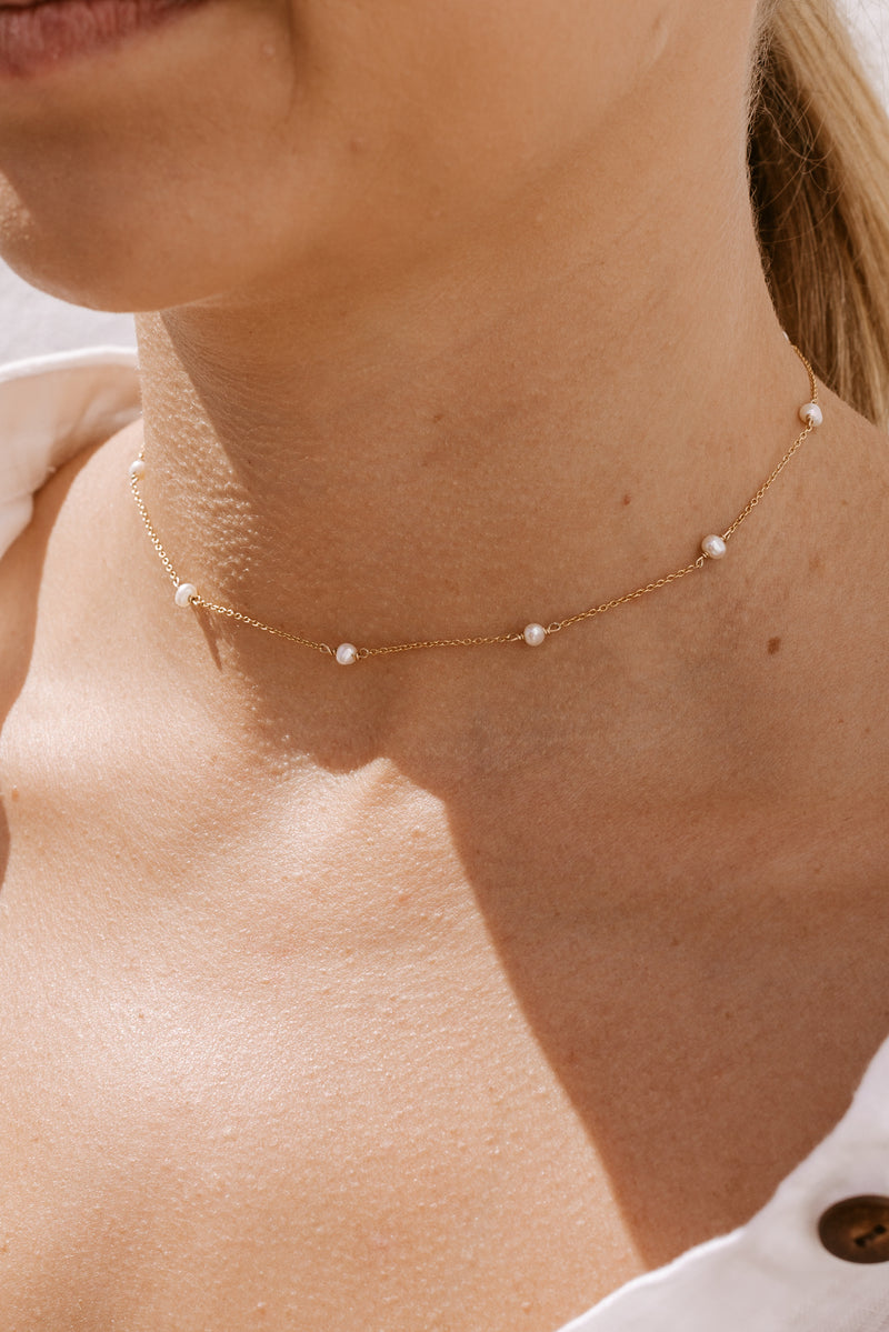 Pearl Chain Choker - Gold fill