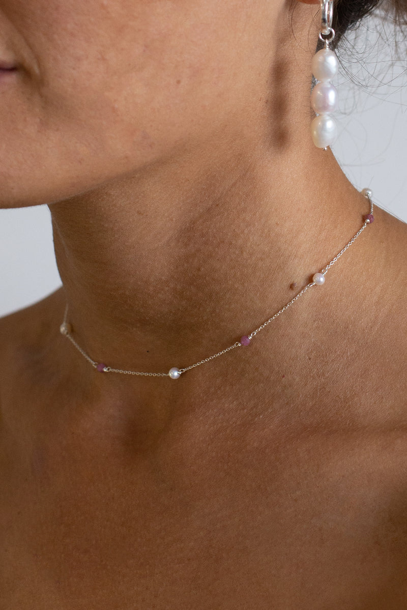 Pearl Tourmaline Choker - Sterling Silver