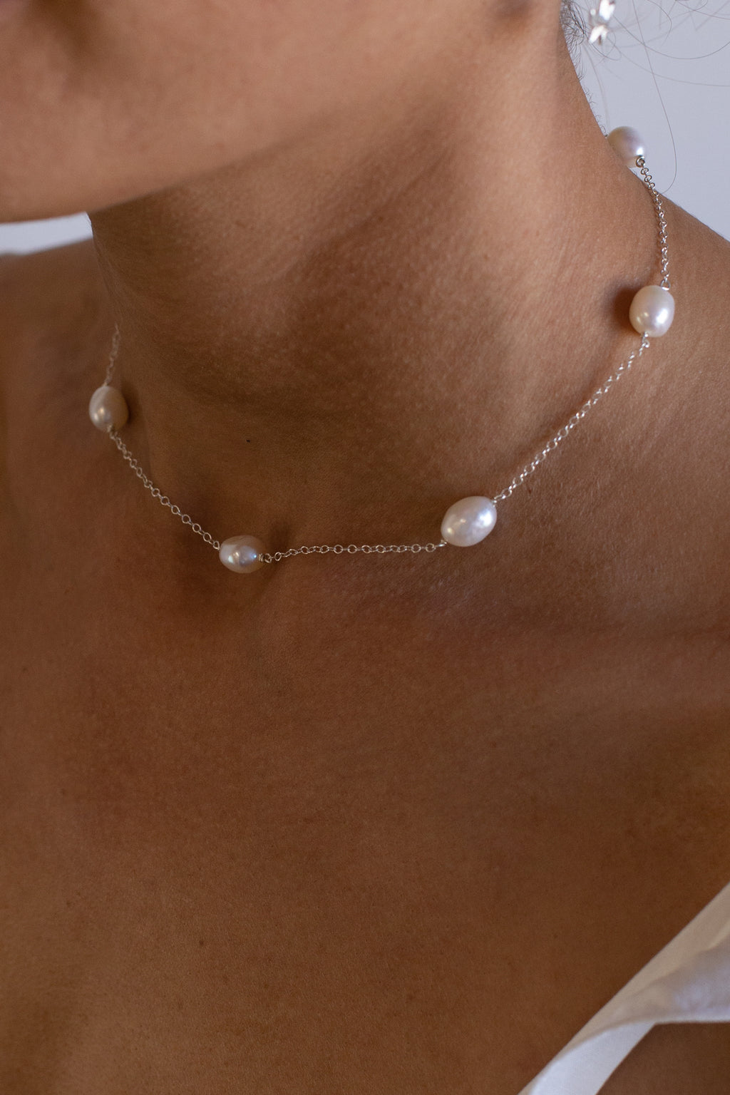 Pearl Choker Necklace - Sterling Silver