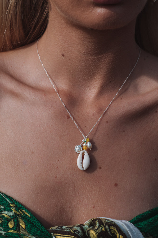 Cowrie Pearl Flower Necklace Sterling Silver