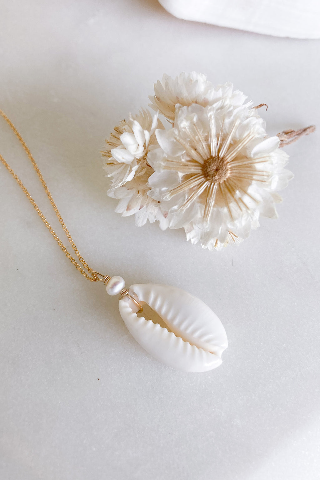 Cowrie Pearl Necklace - Gold Fill