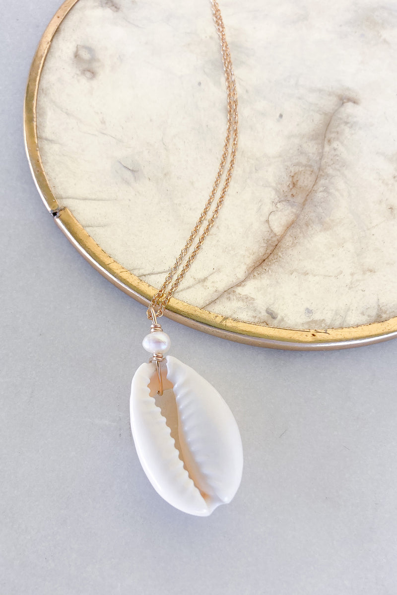 Cowrie Pearl Necklace - Gold Fill