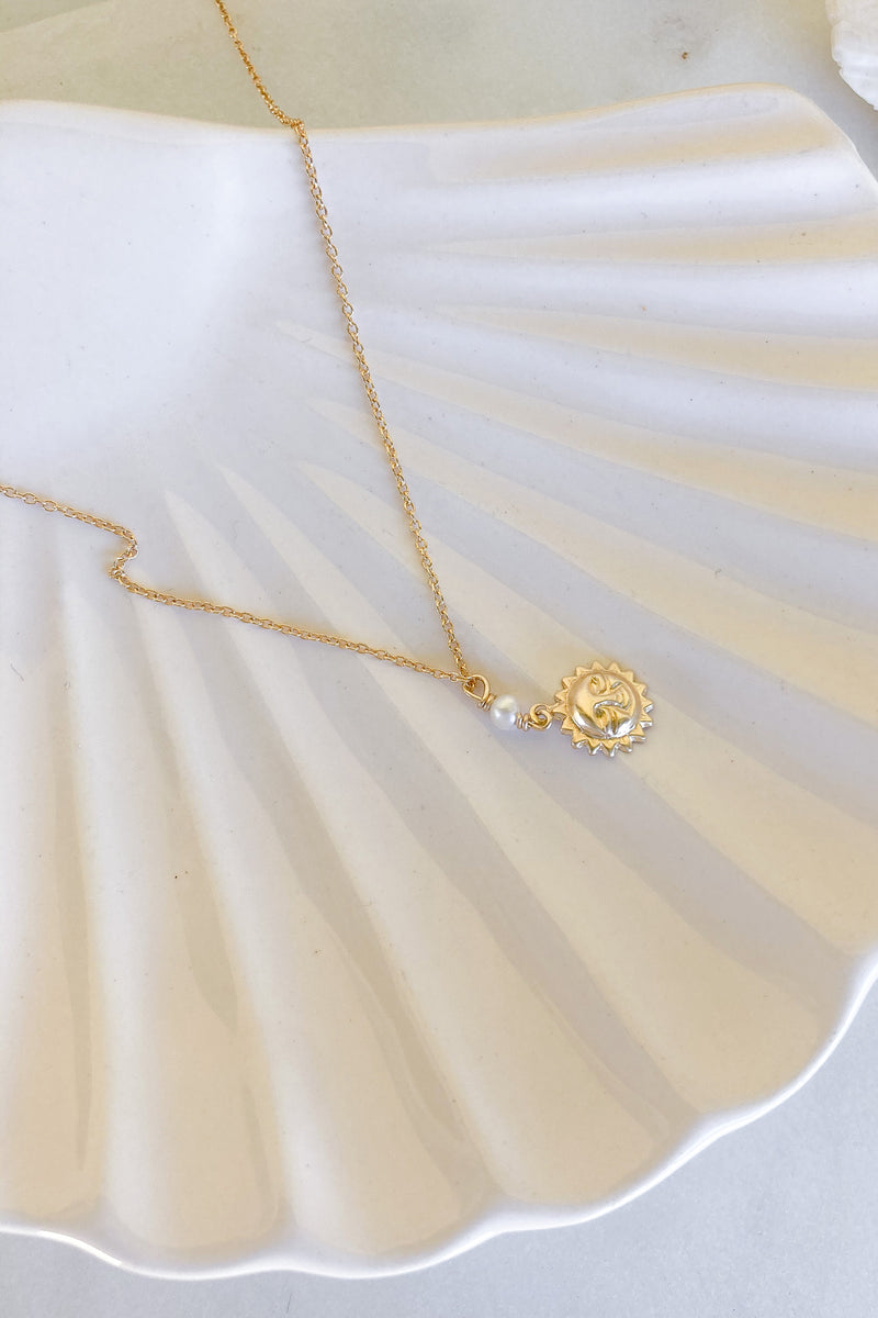 Sun Pearl Necklace - Gold Fill