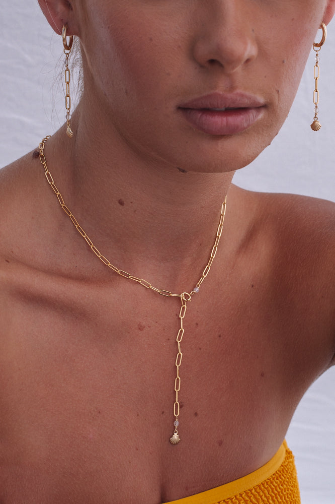 Paper Clip Chain Clear Quartz Necklace - Gold Fill