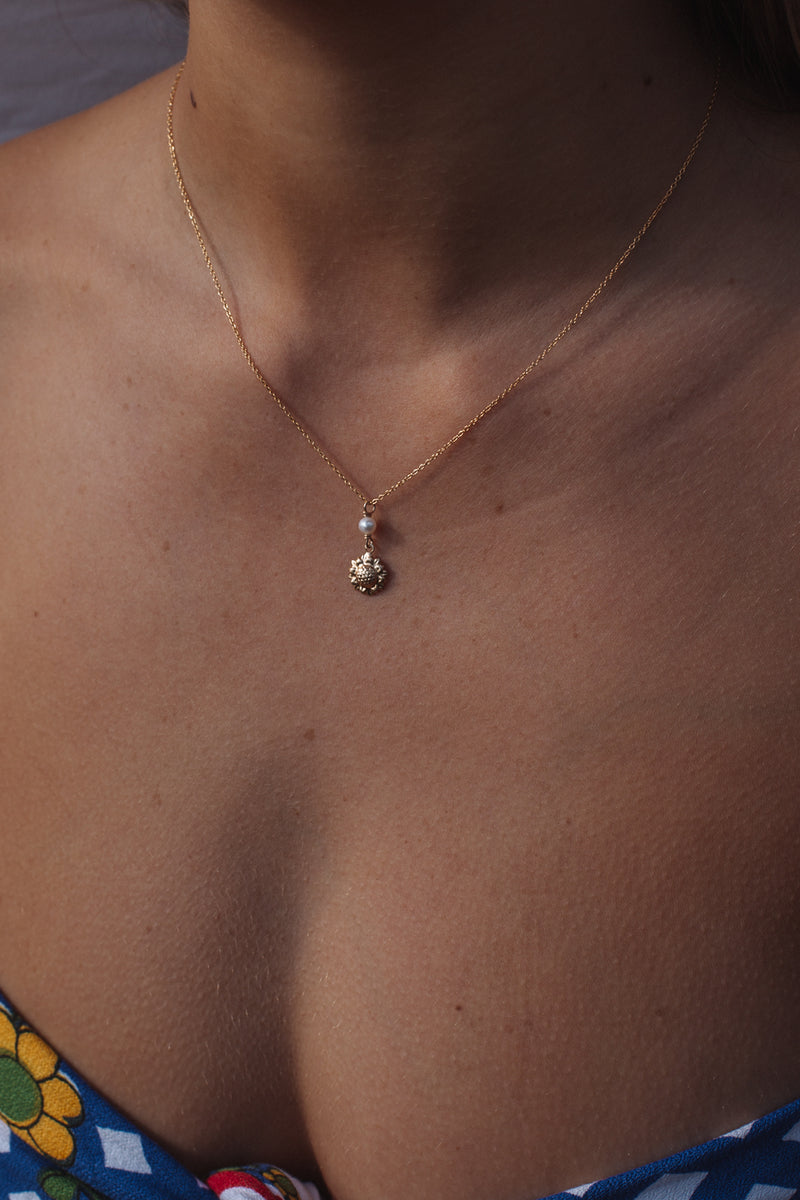Sunflower Pearl Necklace Gold Fill