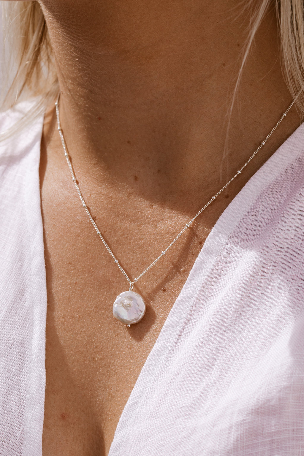 Round Pearl Satellite Necklace  - Sterling Silver