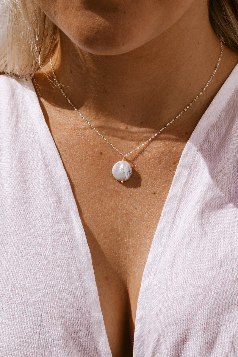 Round Pearl Necklace  - Sterling Silver