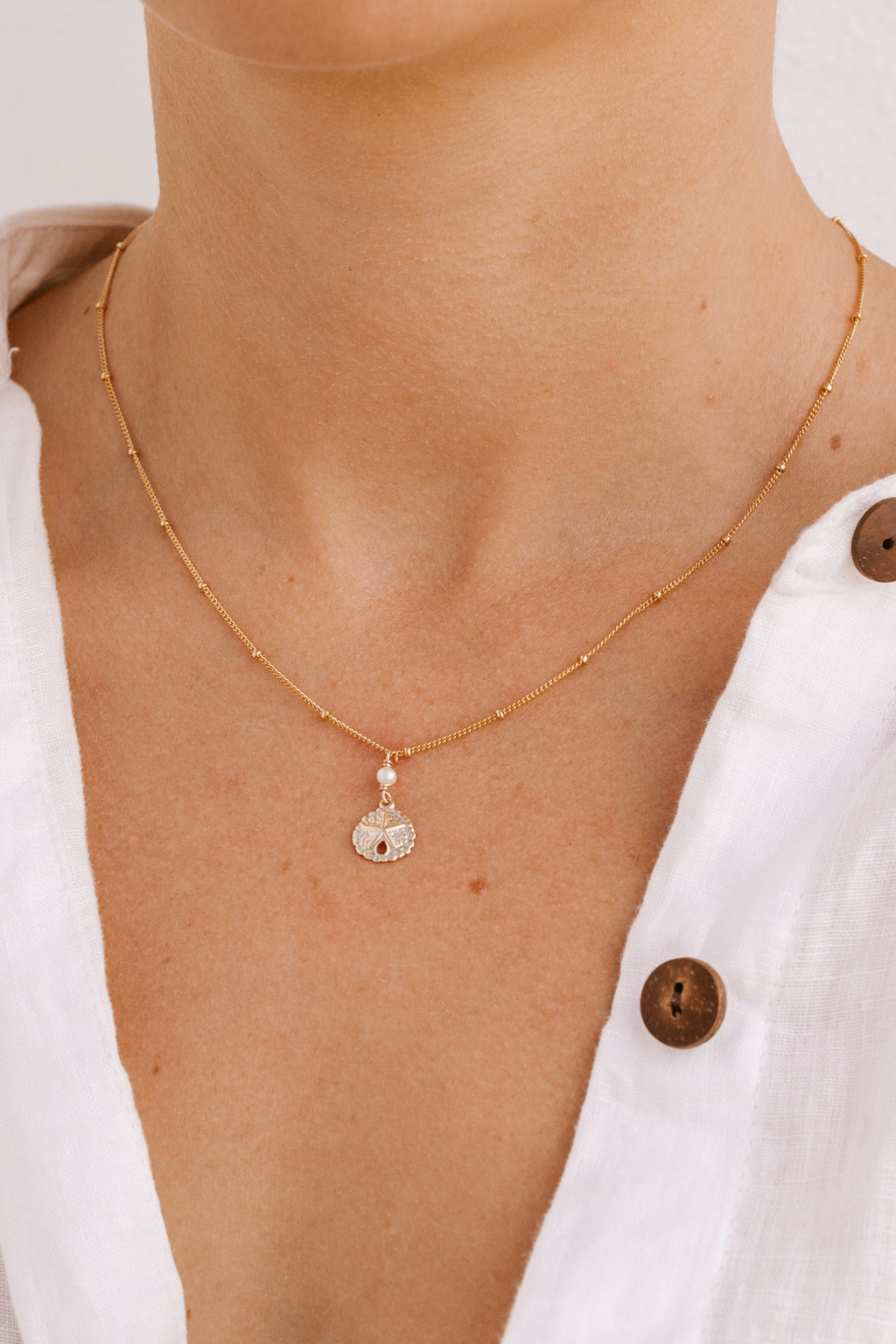 Sand Dollar Pearl Satellite Necklace  - Gold Fill