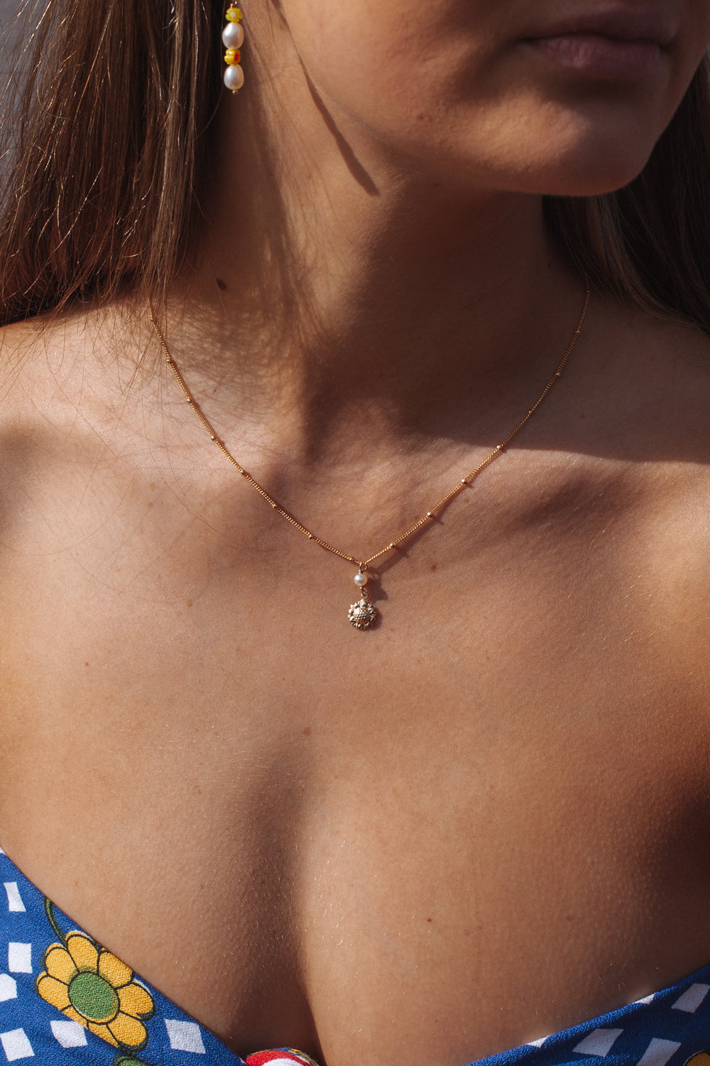 Sunflower Pearl Satellite Necklace Gold Fill