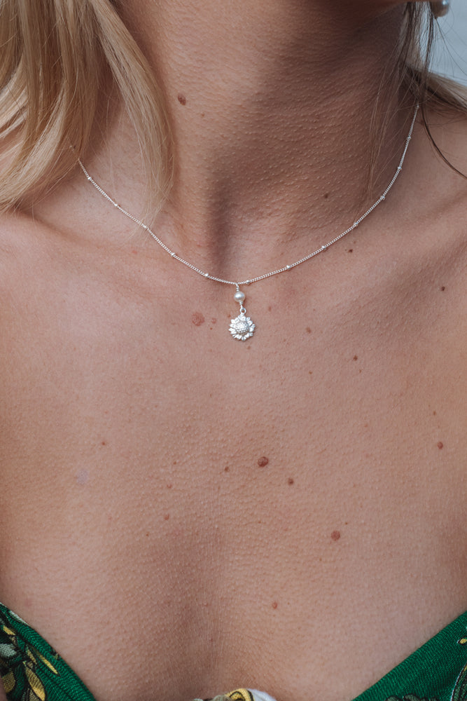 Sunflower Pearl Satellite Necklace Sterling Silver