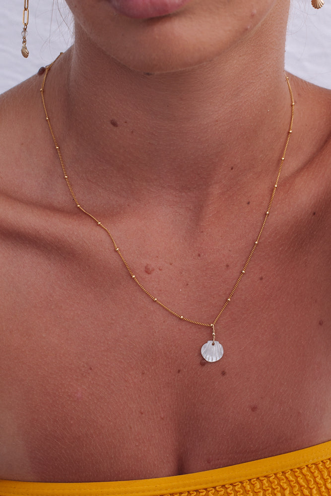 Yellow/White Shell Satellite Necklace - Gold Fill