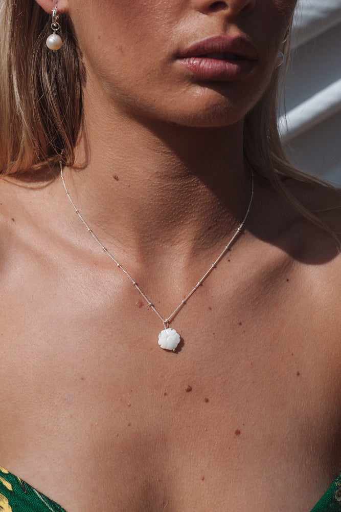 White Flower Satellite Necklace Sterling Silver