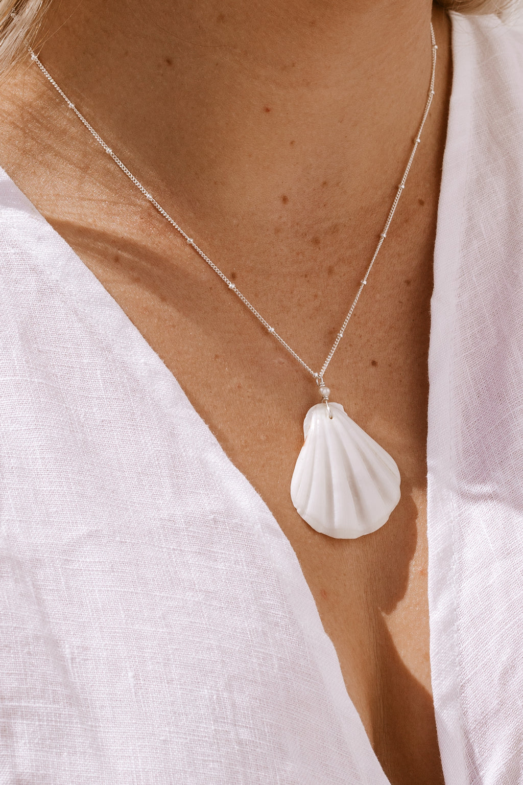 White Shell Satellite Necklace  - Sterling Silver