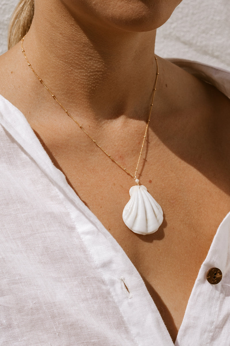 White Shell Satellite Necklace  - Gold fill