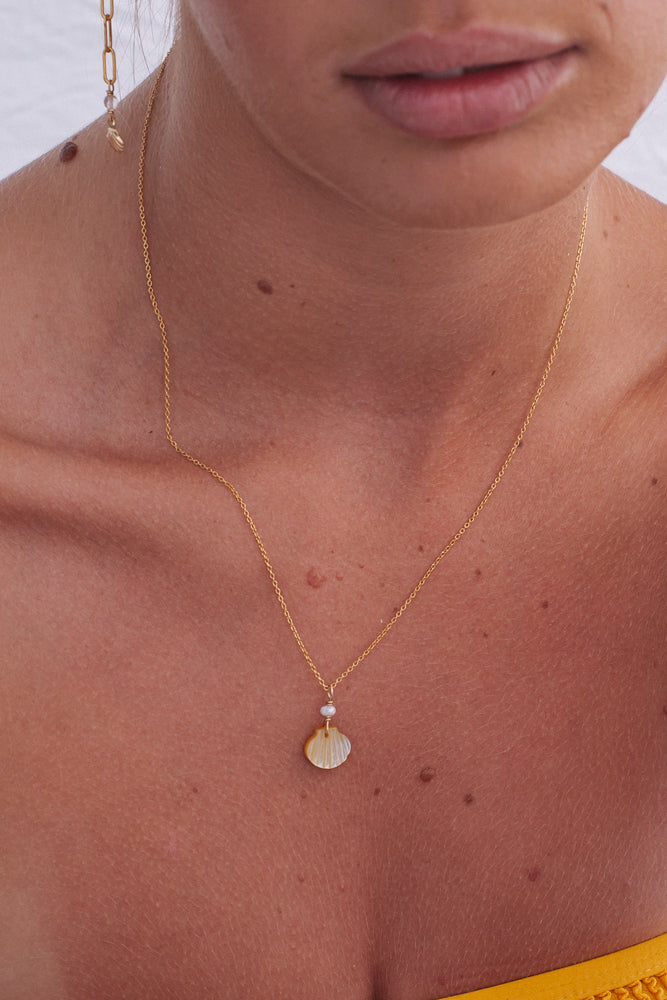 Yellow/White Shell Necklace - Gold Fill