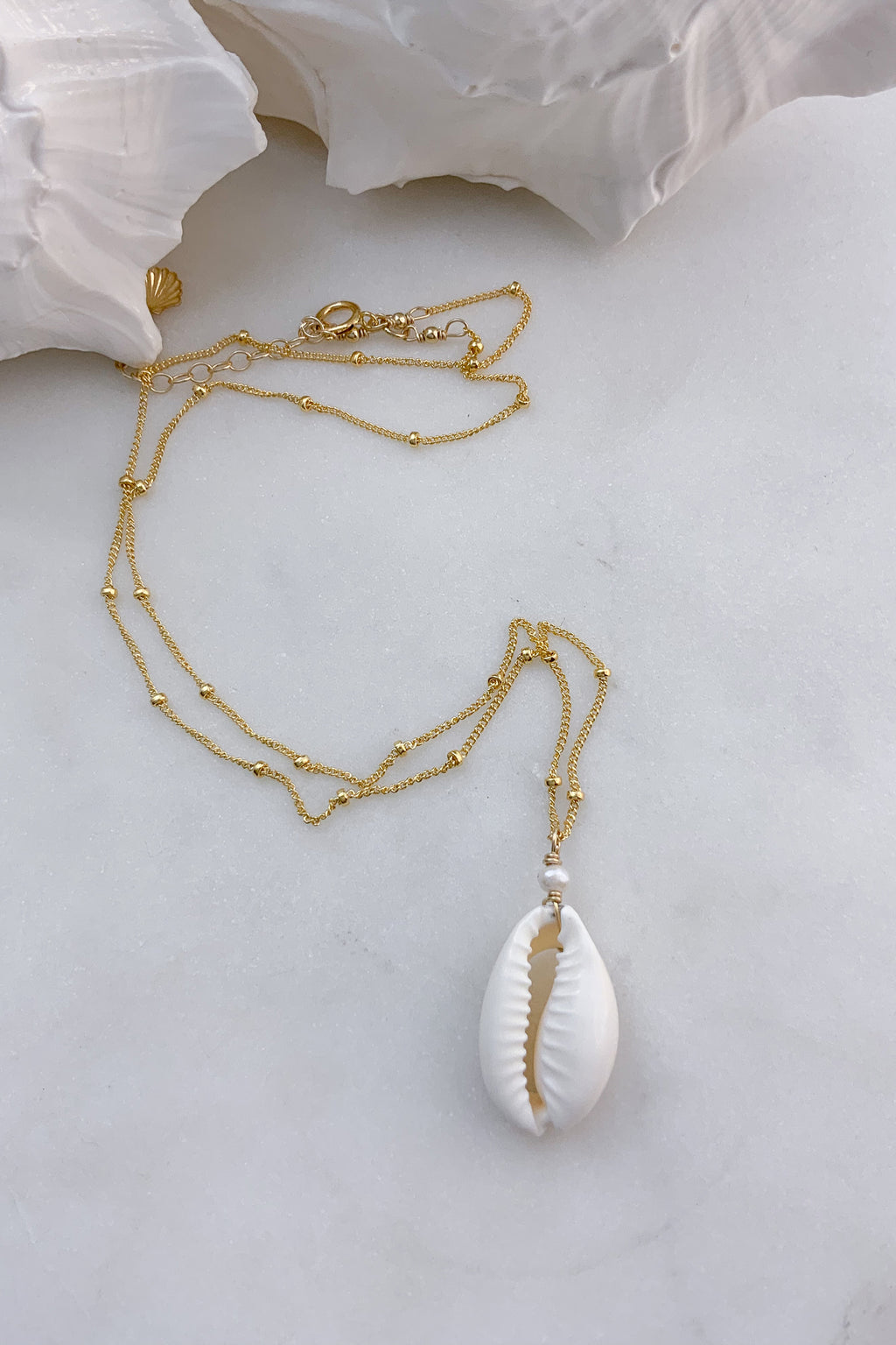 Cowrie Pearl Satellite Necklace - Gold Fill