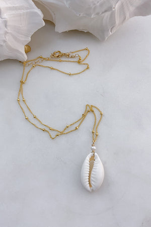 Cowrie Pearl Satellite Necklace - Gold Fill
