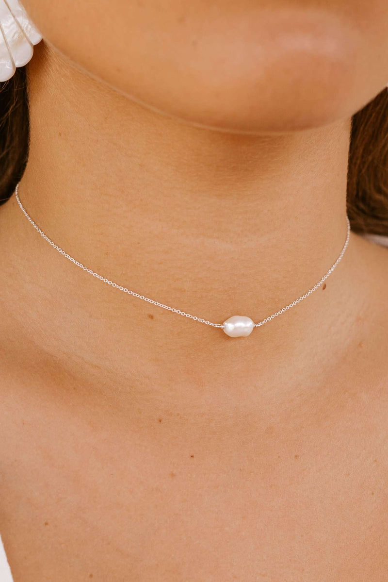 Single Pearl Choker/Necklace - Silver, Necklace with  by Lunarsea Designs