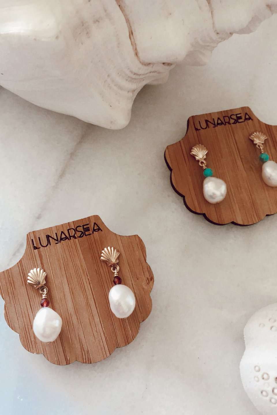 Gold Fill Shell &amp; Pearl Studs, Earrings with  by Lunarsea Designs