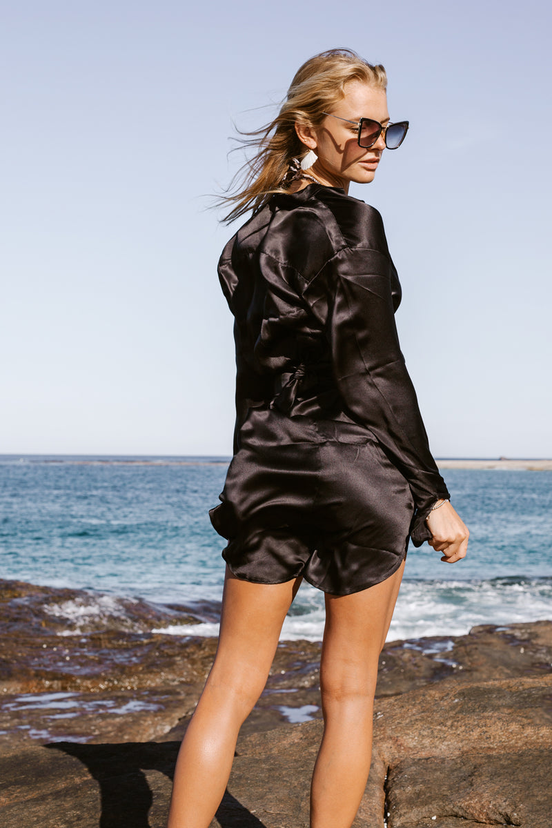 The Shirt Dress - Black Silk